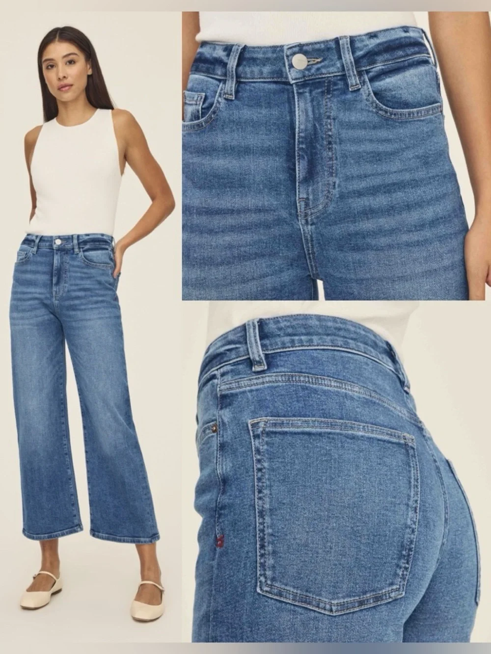 WARP + WEFT Blue Jeans Size 00/24 NCE CROPPED WIDE LEG MEDIUM Wash - Picture 5 of 16